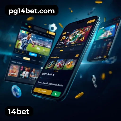 App 14bet para iOS e Android — interface mobile, login biométrico e PIX integrado